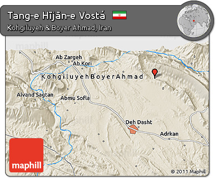 Shaded Relief 3D Map of Tang-e Hījān-e Vostá