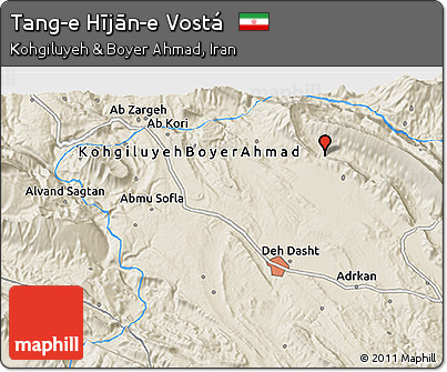 Shaded Relief 3D Map of Tang-e Hījān-e Vostá