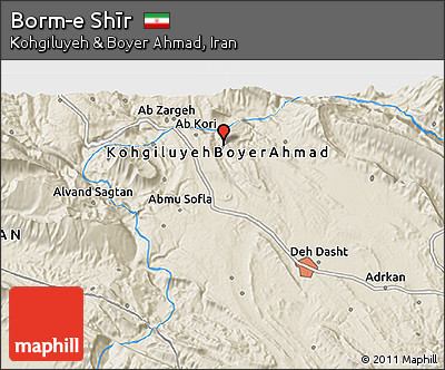 Shaded Relief 3D Map of Borm-e Shīr