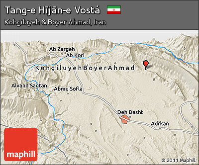 Shaded Relief 3D Map of Tang-e Hījān-e Vostá