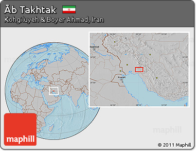 Gray Location Map of Āb Takhtak, hill shading