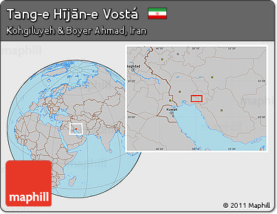 Gray Location Map of Tang-e Hījān-e Vostá