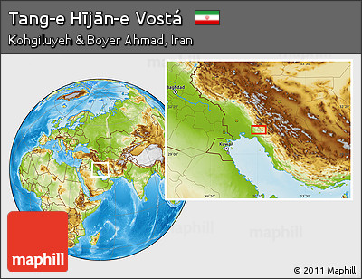 Physical Location Map of Tang-e Hījān-e Vostá