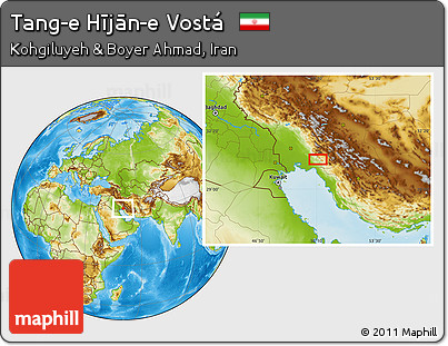 Physical Location Map of Tang-e Hījān-e Vostá