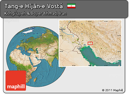 Satellite Location Map of Tang-e Hījān-e Vostá