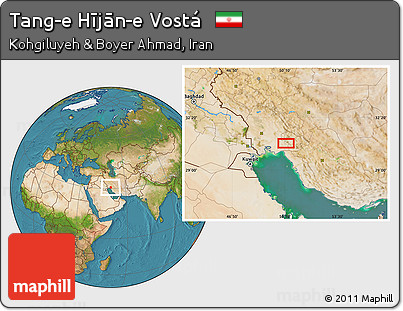 Satellite Location Map of Tang-e Hījān-e Vostá
