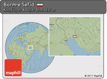 Savanna Style Location Map of Borm-e Sefīd, hill shading