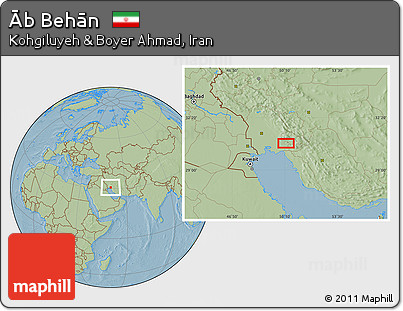 Savanna Style Location Map of Āb Behān, hill shading