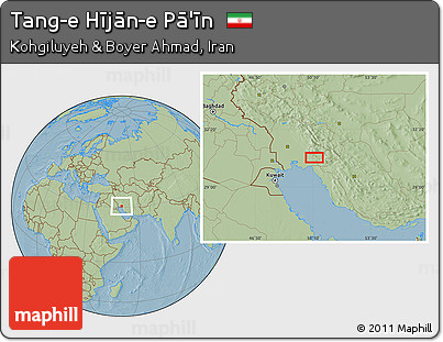 Savanna Style Location Map of Tang-e Hījān-e Pā'īn, hill shading