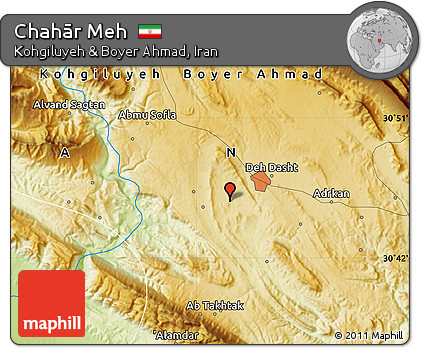 Physical Map of Chahār Meh