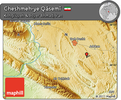 Physical Map of Cheshmeh-ye Qāsemī