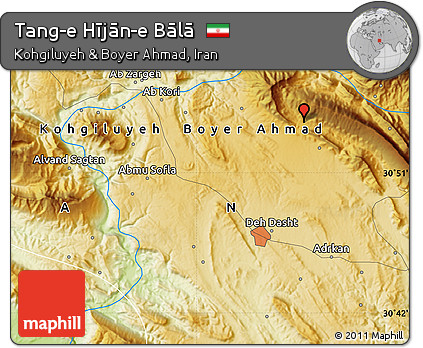 Physical Map of Tang-e Hījān-e Bālā