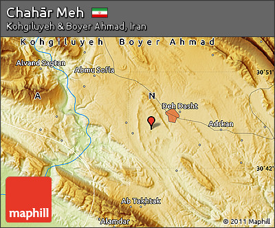 Physical Map of Chahār Meh