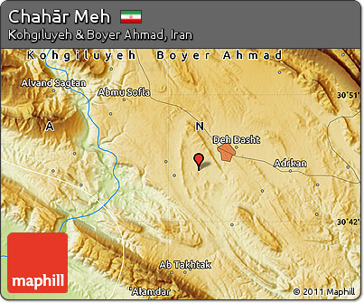 Physical Map of Chahār Meh