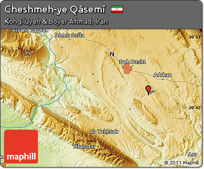 Physical Map of Cheshmeh-ye Qāsemī