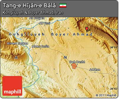 Physical Map of Tang-e Hījān-e Bālā