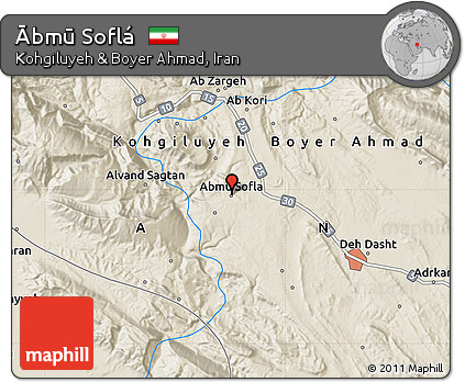 Shaded Relief Map of Ābmū Soflá