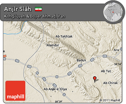 Shaded Relief Map of Anjīr Sīāh