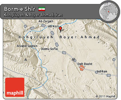Shaded Relief Map of Borm-e Shīr