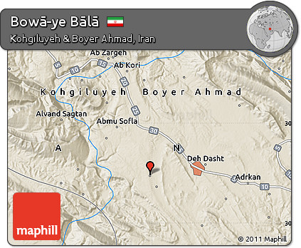 Shaded Relief Map of Bowā-ye Bālā