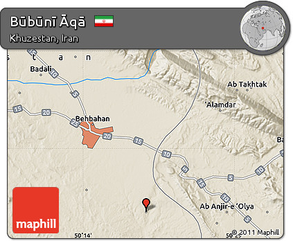 Shaded Relief Map of Būbūnī Āqā