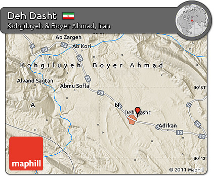Shaded Relief Map of Deh Dasht