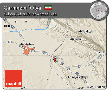 Shaded Relief Map of Garmez-e `Olyā