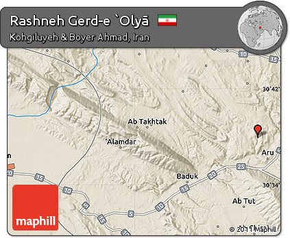 Shaded Relief Map of Rashneh Gerd-e `Olyā