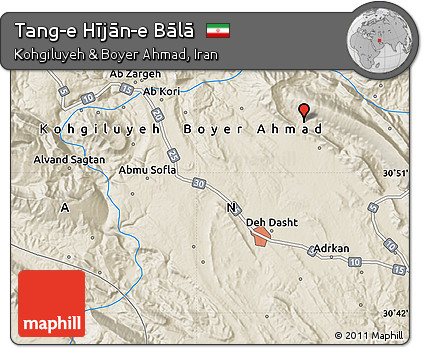 Shaded Relief Map of Tang-e Hījān-e Bālā