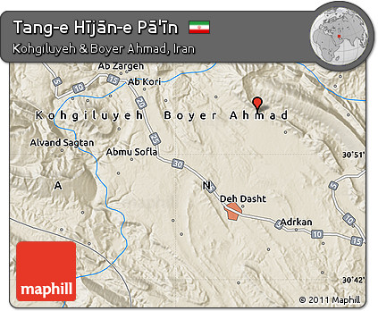 Shaded Relief Map of Tang-e Hījān-e Pā'īn