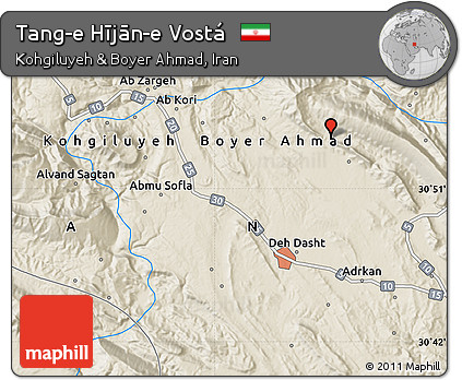 Shaded Relief Map of Tang-e Hījān-e Vostá