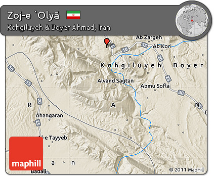 Shaded Relief Map of Zoj-e `Olyā