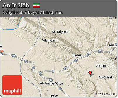 Shaded Relief Map of Anjīr Sīāh