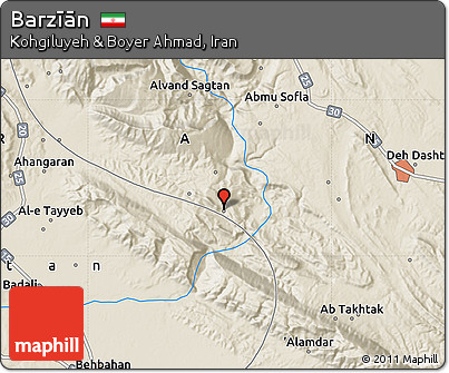 Shaded Relief Map of Barzīān