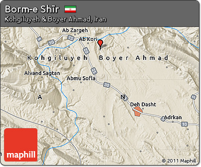Shaded Relief Map of Borm-e Shīr