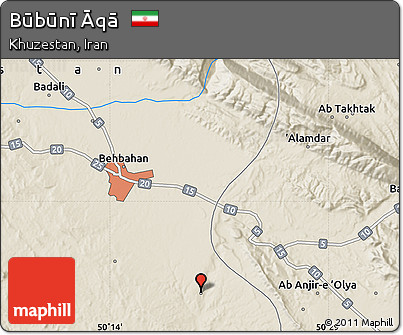 Shaded Relief Map of Būbūnī Āqā