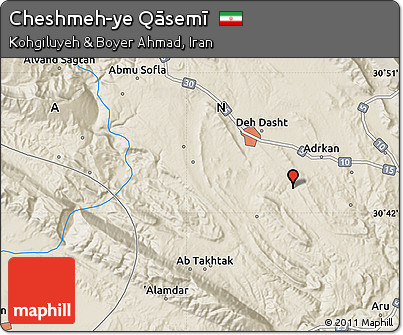 Shaded Relief Map of Cheshmeh-ye Qāsemī