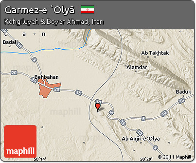 Shaded Relief Map of Garmez-e `Olyā