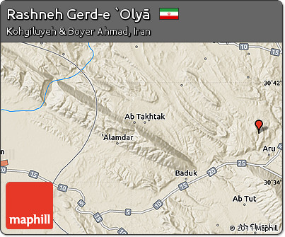 Shaded Relief Map of Rashneh Gerd-e `Olyā