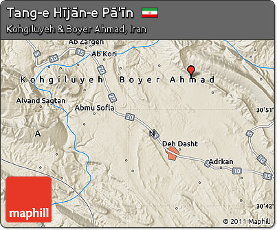 Shaded Relief Map of Tang-e Hījān-e Pā'īn