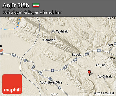 Shaded Relief Map of Anjīr Sīāh