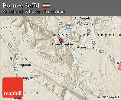 Shaded Relief Map of Borm-e Sefīd
