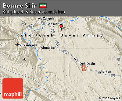 Shaded Relief Map of Borm-e Shīr
