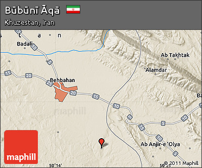Shaded Relief Map of Būbūnī Āqā