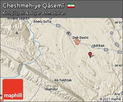 Shaded Relief Map of Cheshmeh-ye Qāsemī