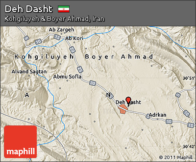 Shaded Relief Map of Deh Dasht