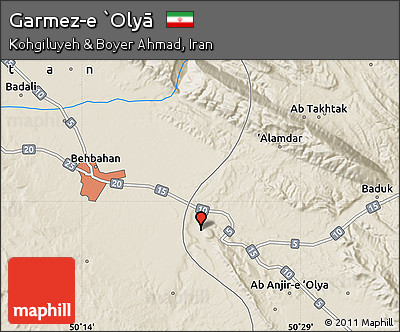 Shaded Relief Map of Garmez-e `Olyā
