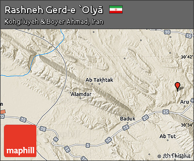 Shaded Relief Map of Rashneh Gerd-e `Olyā