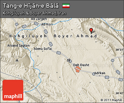 Shaded Relief Map of Tang-e Hījān-e Bālā