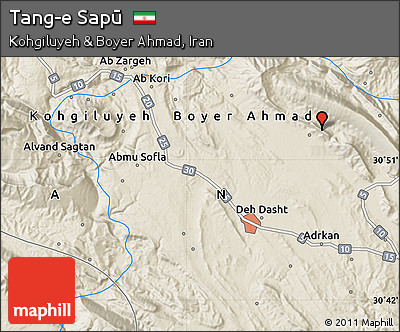 Shaded Relief Map of Tang-e Sapū